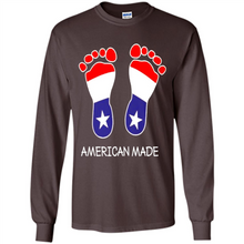 Load image into Gallery viewer, American Made Patriotic Pregnancy Baby Footprints T-shirt Mother’s Day - Long Sleeve T-Shirt