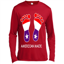 Load image into Gallery viewer, American Made Patriotic Pregnancy Baby Footprints T-shirt Mother’s Day - Canvas Long Sleeve T-Shirt