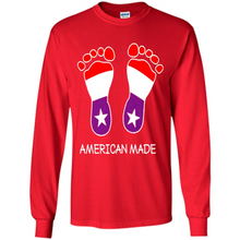 Load image into Gallery viewer, American Made Patriotic Pregnancy Baby Footprints T-shirt Mother’s Day - Long Sleeve T-Shirt