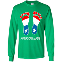 Load image into Gallery viewer, American Made Patriotic Pregnancy Baby Footprints T-shirt Mother’s Day - Long Sleeve T-Shirt