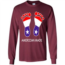 Load image into Gallery viewer, American Made Patriotic Pregnancy Baby Footprints T-shirt Mother’s Day - Long Sleeve T-Shirt