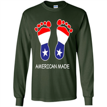 Load image into Gallery viewer, American Made Patriotic Pregnancy Baby Footprints T-shirt Mother’s Day - Long Sleeve T-Shirt